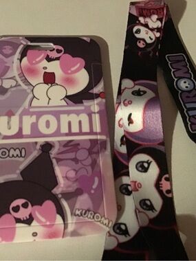 Purple Cartoon Phone Card Holder with Lanyard